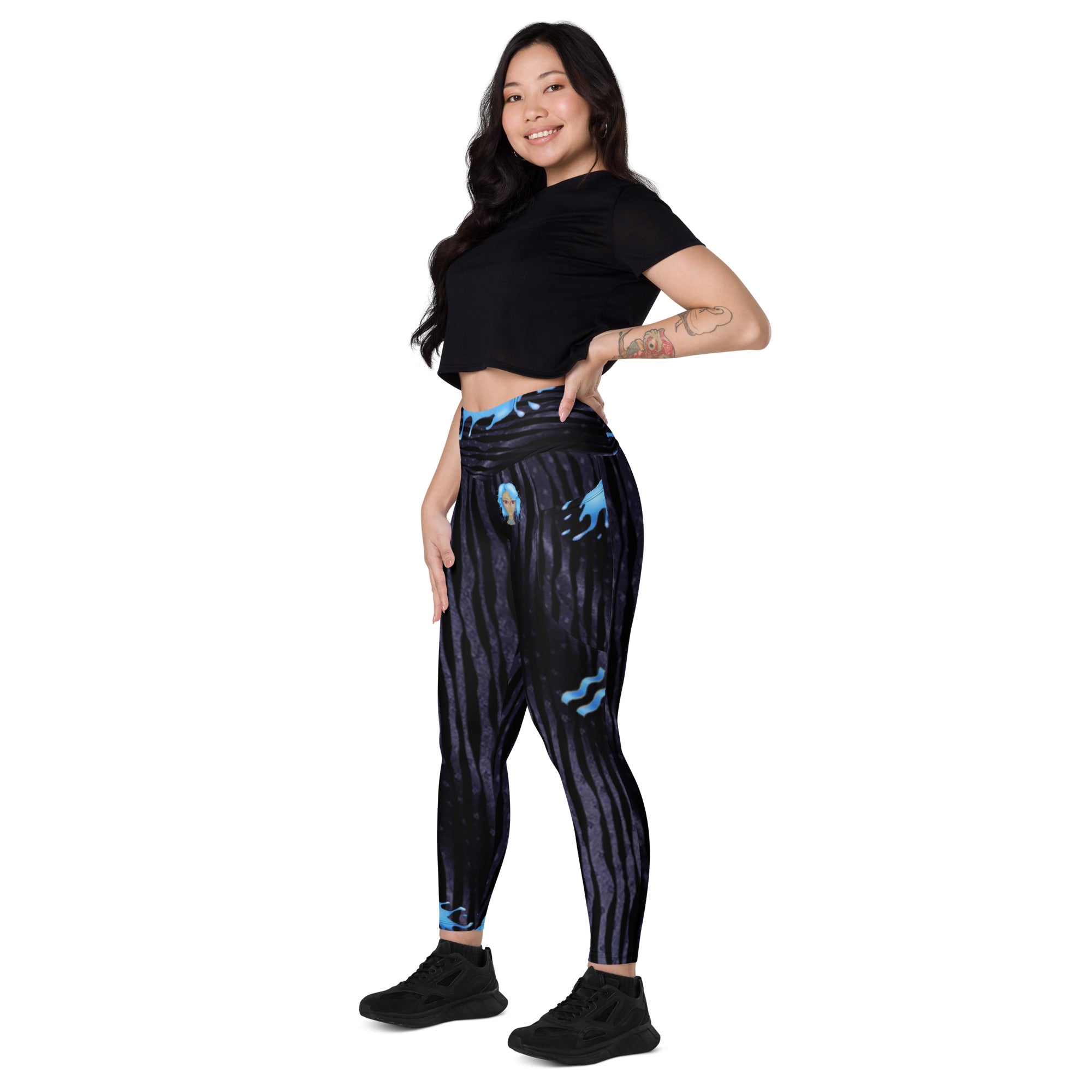 Gym Leggings with Pockets for Aquarius Girls. Zodiac Yoga Pants- Cosmic Aqua by WickedYo.